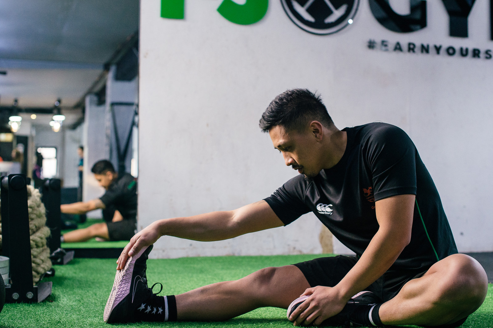 stretching in the gym
