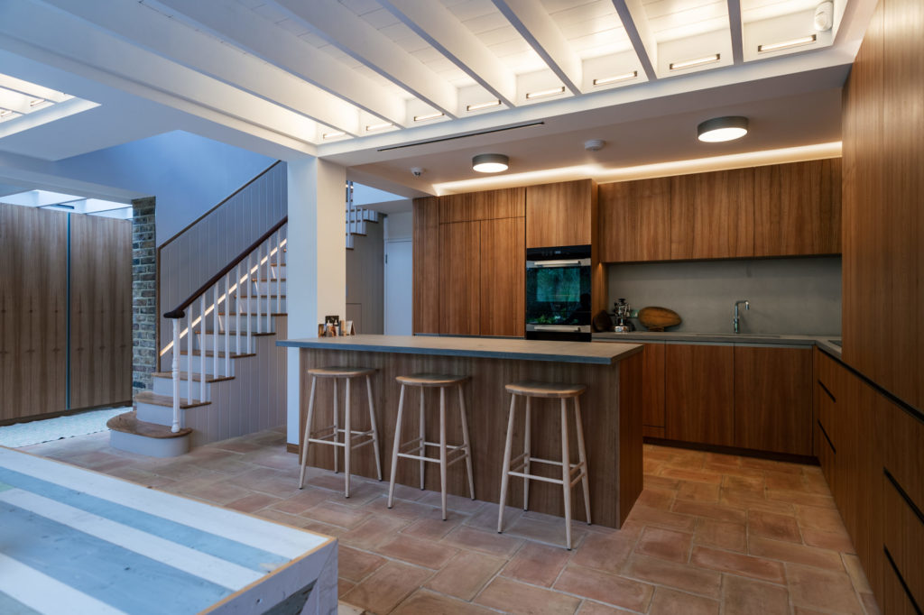 Modern kitchen in the basement of a London house